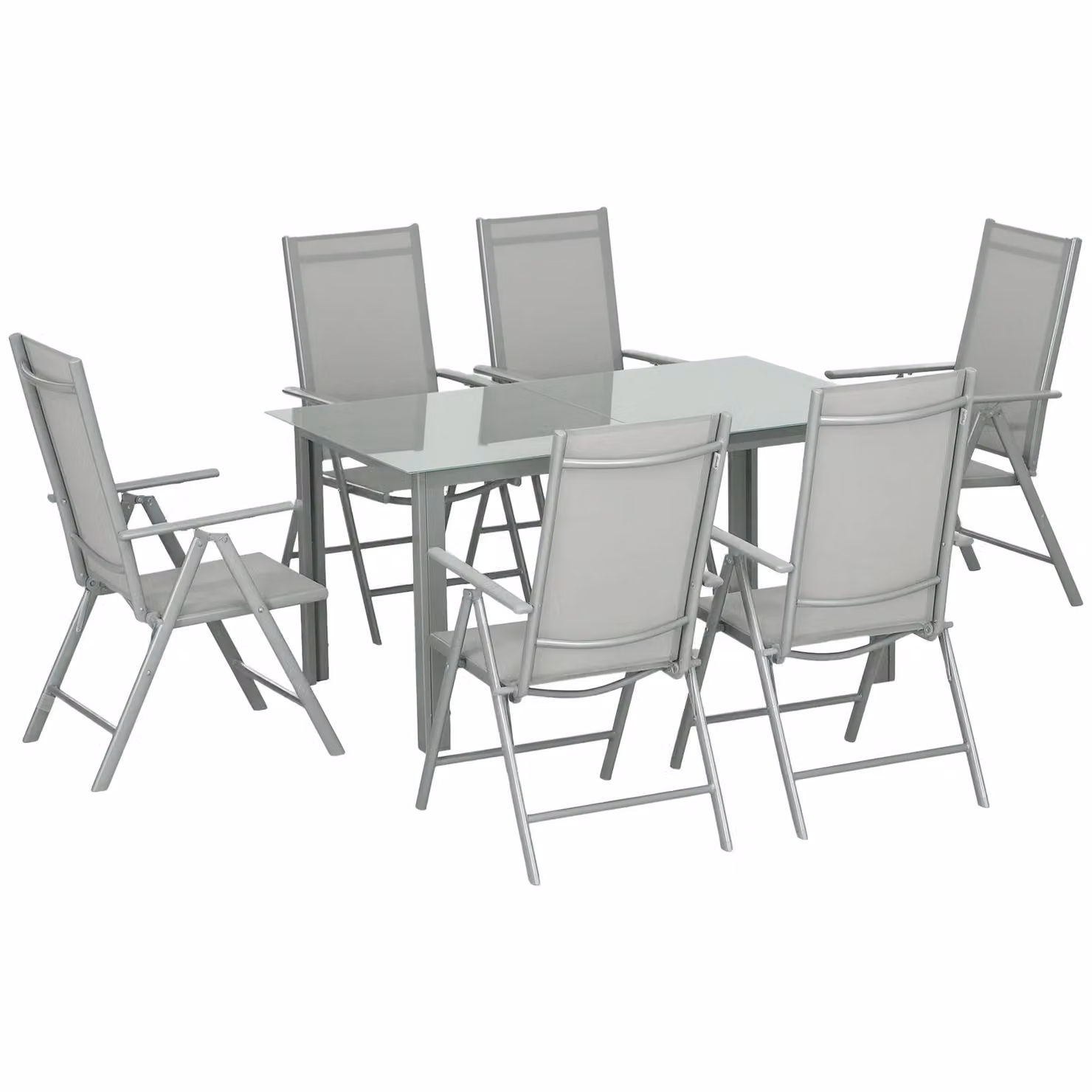 OUTSUNNY 7 Piece Grey Powder Coated Aluminium Garden Dining Set with Rectangular Glass Table and 6 Chairs – 2