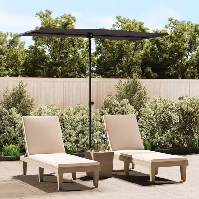 Berkfield Home Outdoor Parasol with Aluminium Pole and Polyester Canopy, Black, W: 180 cm, D: 110 cm
