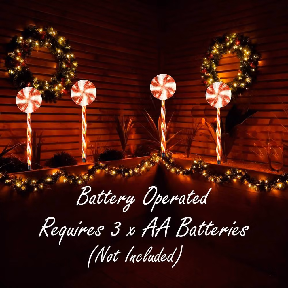 Shatchi Red Lollipop Candy Cane LED Lights Set of 4 with 72 LEDs and 8 Modes, Height: 63 cm – 6