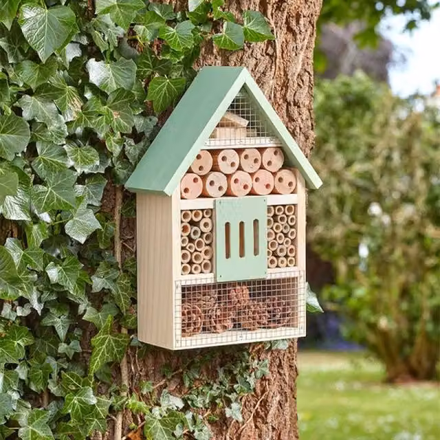 Garden Mile Wooden Insect Bee House in Green and Brown