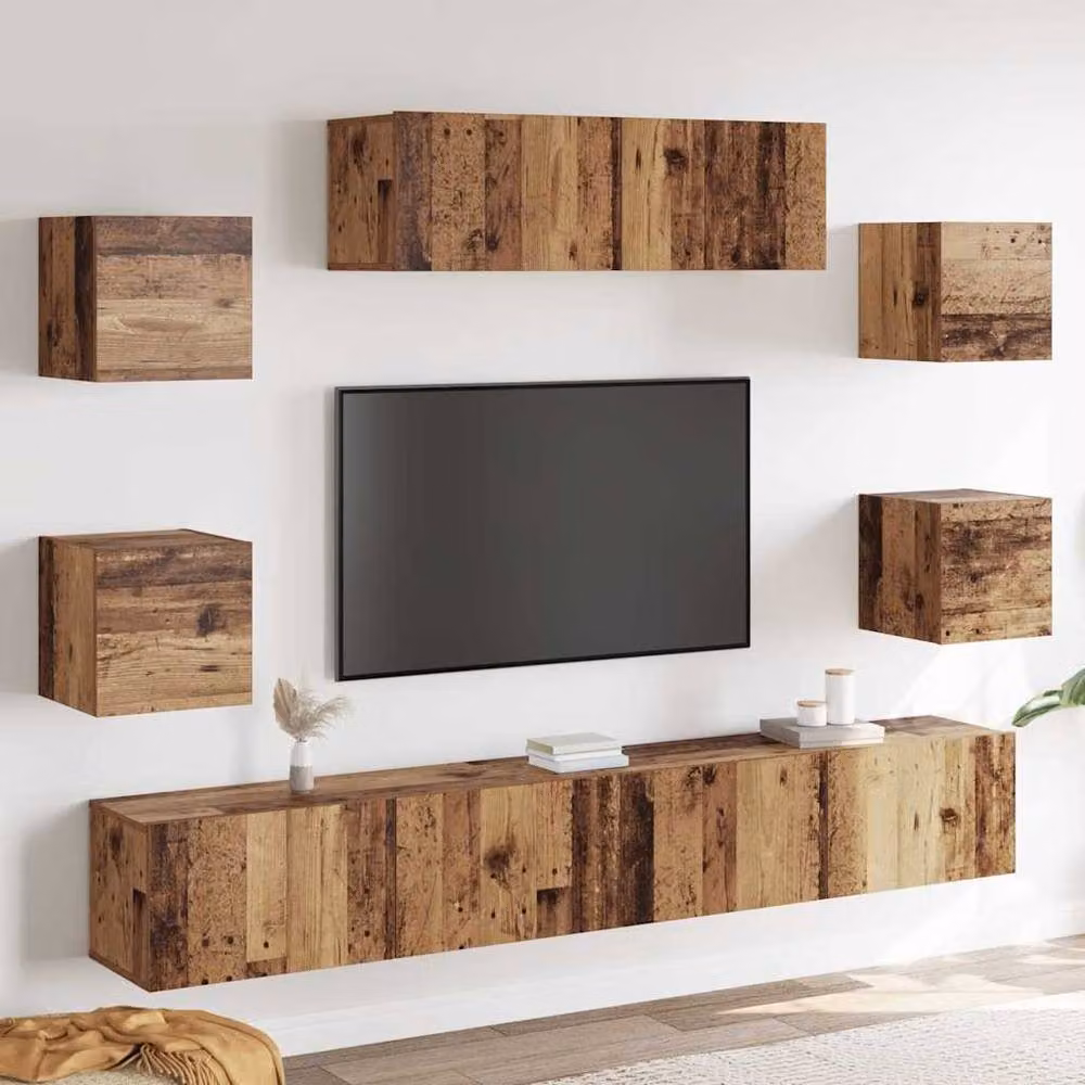 Berkfield Home 7 Piece Wall-Mounted Classic TV Cabinet Set in Brown Engineered Wood – 2