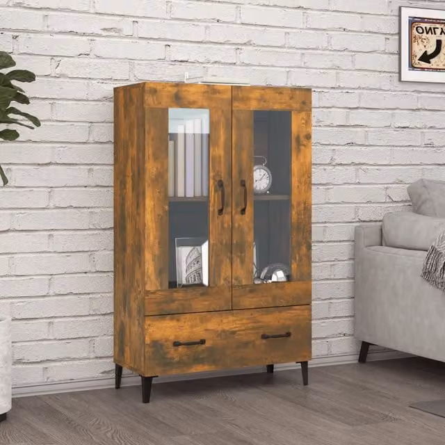 Berkfield Home Smoked Oak Highboard in Brown, W/D/H: 70 x 31 x 115 cm