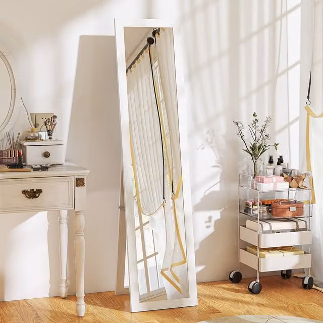 HOMCOM Freestanding Full Length Rectangular Mirror in White, W: 37 cm, H: 157 cm