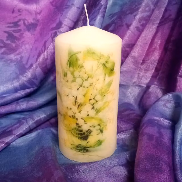 Viki Spring Pillar Candle in White with Lily of the Valley