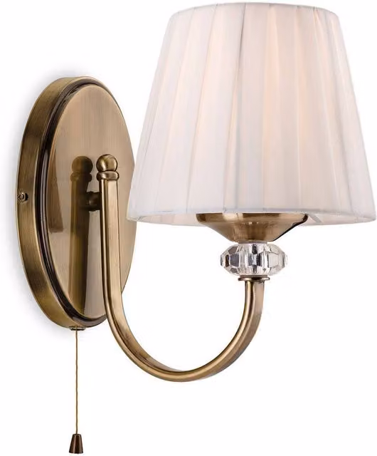Firstlight Langham Single Indoor Wall Light with Pull Chain in Antique Brass and Beige Pleated Fabric Shade