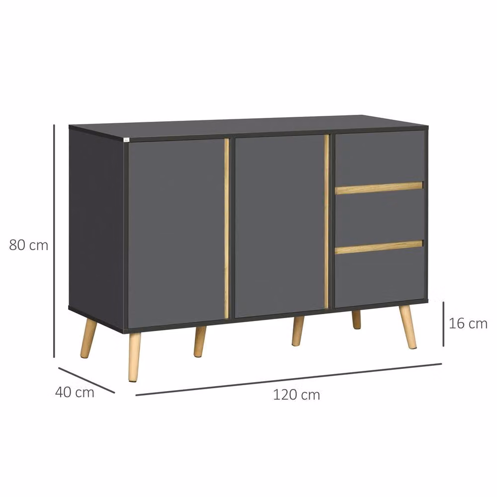 STILVORA Modern Grey Sideboard with 2 Cupboards and 3 Drawers – 2
