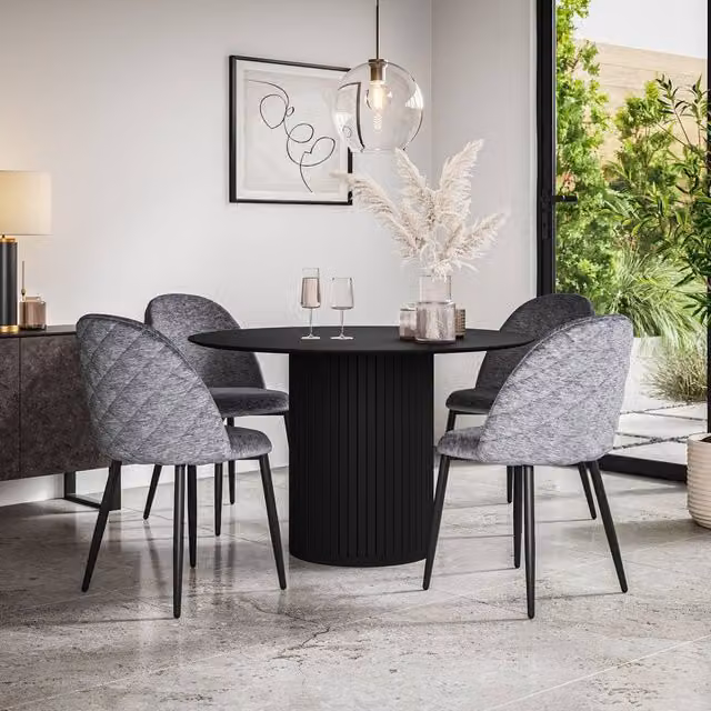 More4Homes Arlo Black Round Dining Table and Raye Grey Velvet Dining Chairs Set of 6, W/D/H: 120 x 120 x 75 cm – 1