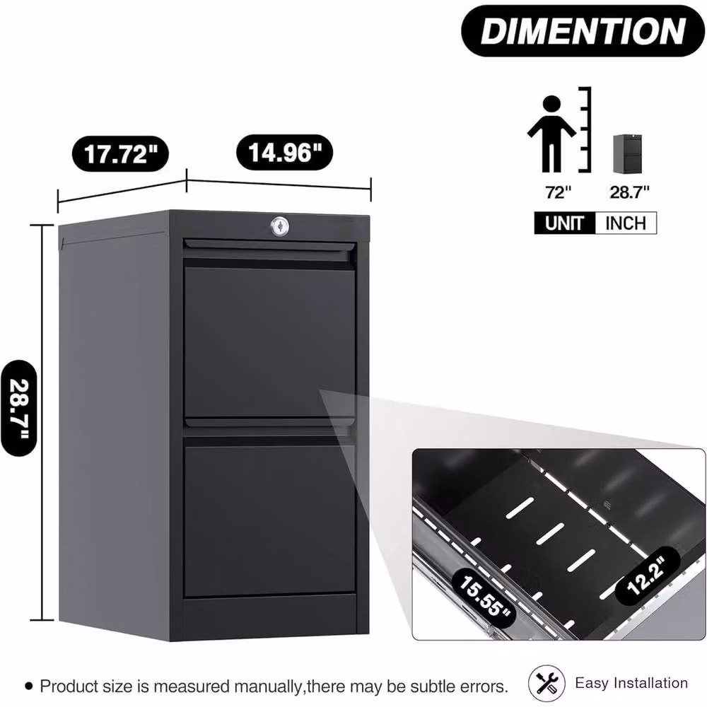 VOGREX 2-Drawer Vertical Metal Filing Cabinet with Lock in Black – 2