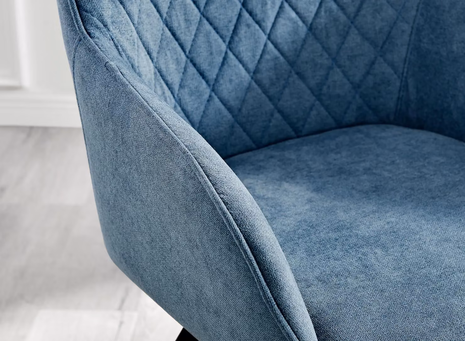 FurnitureboxUK Set of 2 Falun Deep Padded Dining Chairs in Blue Fabric with Black Metal Legs – 3