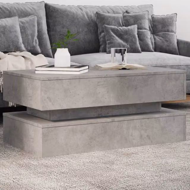 Berkfield Home Modern Rectangular Coffee Table with LED Lights in Concrete Grey, W/D/H: 90 x 50 x 40 cm – 1