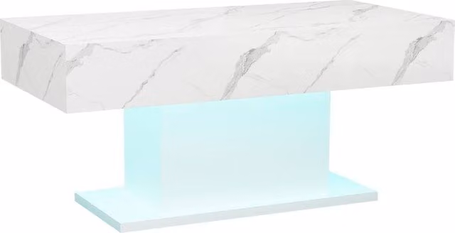 KEEPREAPER Modern Rectangular Glossy Wooden Coffee Table with LED Lights in White