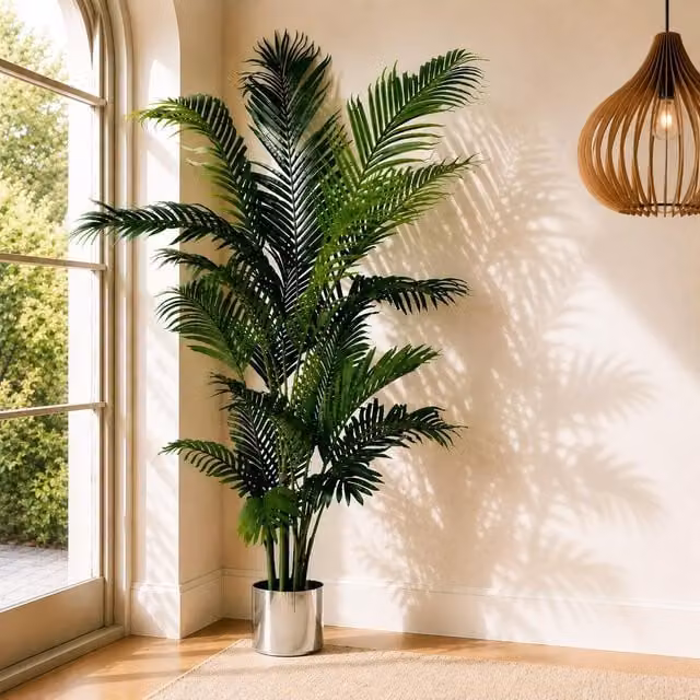 Leaf 180cm Extra Large Artificial Palm Tree in a Silver Planter, Green – 1