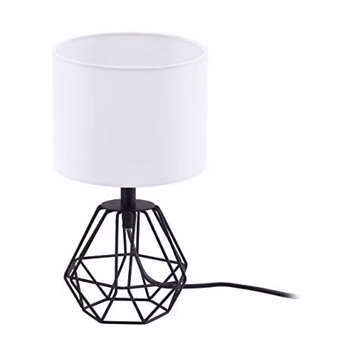Loops Table Lamp with Black Metal Base and White Fabric Shade, H 30.5 cm x W 16.5 cm x D 16.5 cm