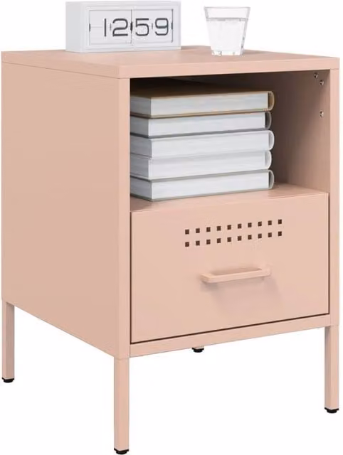 Berkfield Home Sturdy Metal Bedside Cabinets, 2 Pack, Pink, W/D/H: 39 x 36 x 50.5 cm