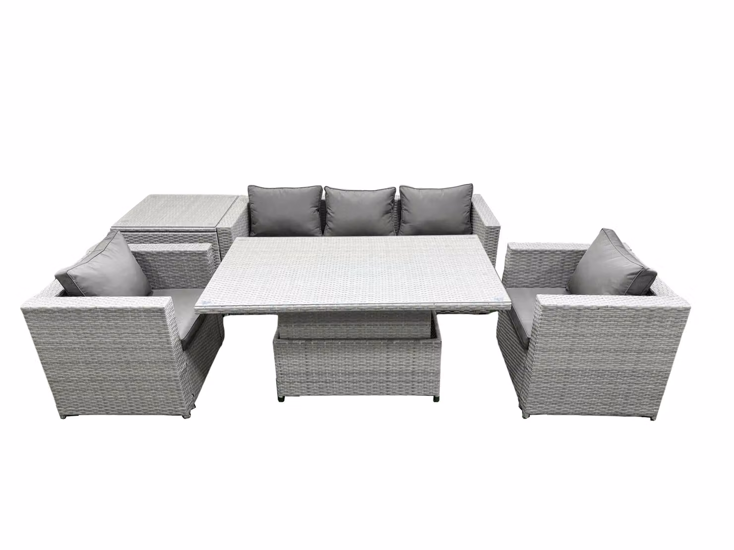 Fimous Rattan Garden Furniture Set with Height Adjustable Lifting Table and 2 Armchairs in Light Grey – 2
