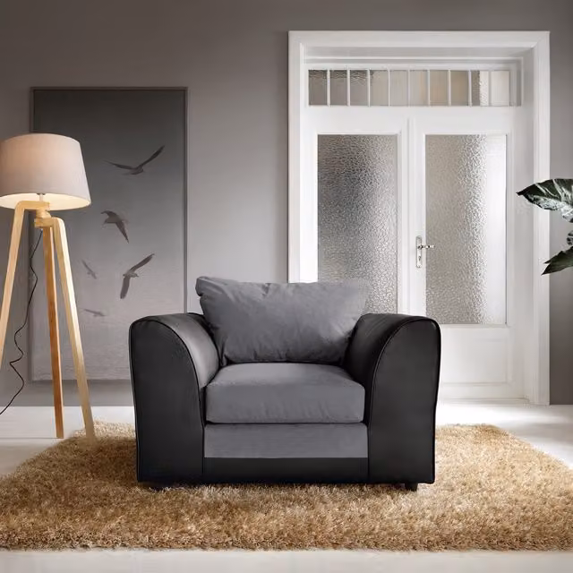 Abakus Direct Dylan Armchair in Dark Grey with Synthetic Leather and Solid Wood Frame