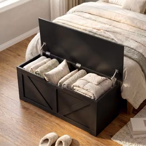 HOMCOM Black Lacquered Storage Trunk Bench W: 100 cm, D: 45 cm, H: 40 cm – 8