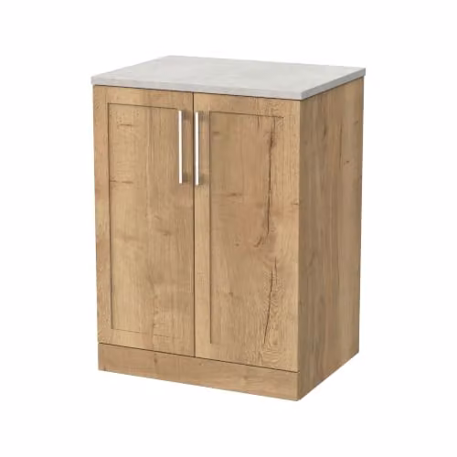 Balterley Stonnall Traditional Floor Standing 2 Door Bathroom Vanity Unit in Autumn Oak with White Sparkle Laminate Worktop, W: 60 cm, D: 46 cm, H: 81.8 cm