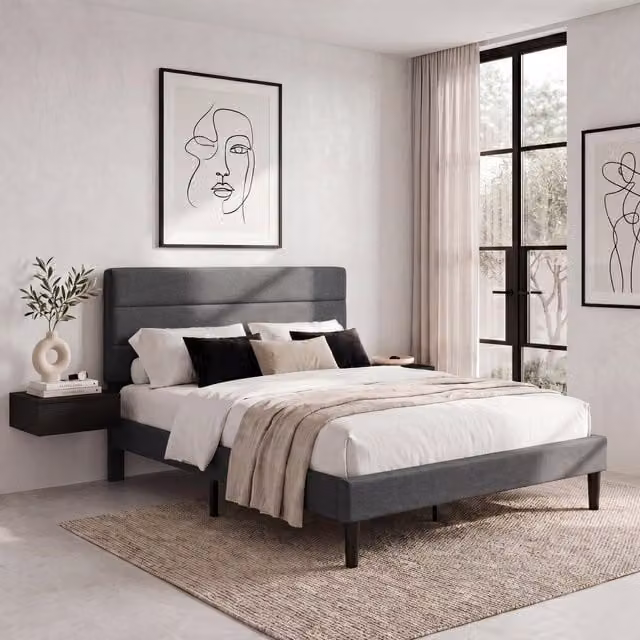 Vida Designs Modern Upholstered Double Bed in Dark Grey