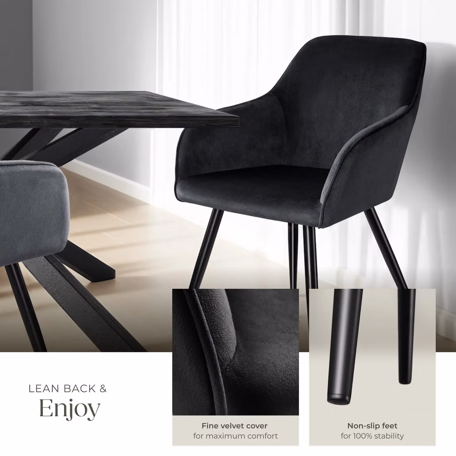 tectake Marilyn Set of 6 Black Velvet Dining Chairs – 4