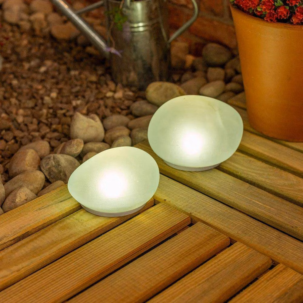 ValueLights Set of 2 Clear Solar Powered Pebble LED Outdoor Decorative Lights – 2