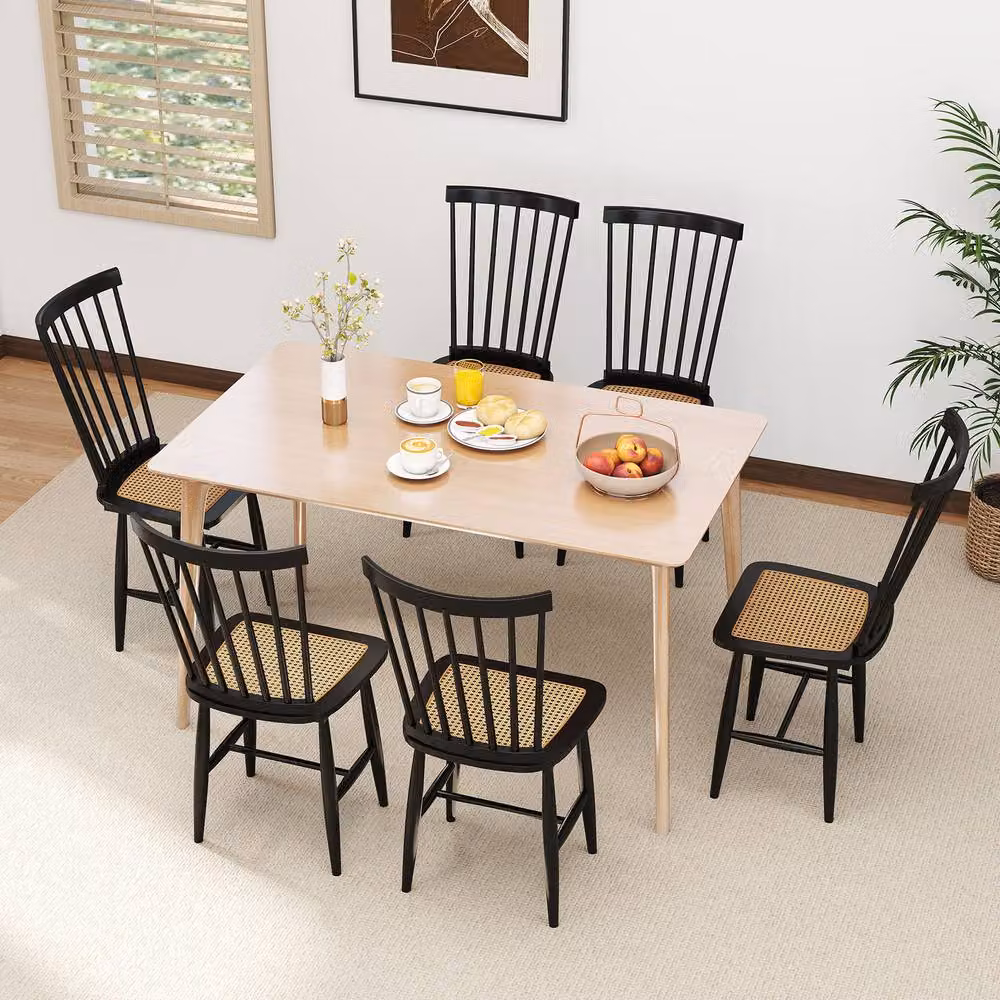 Costway Set of 2 Windsor Dining Chairs in Black with Spindle Back and PE Rattan Seat – 6