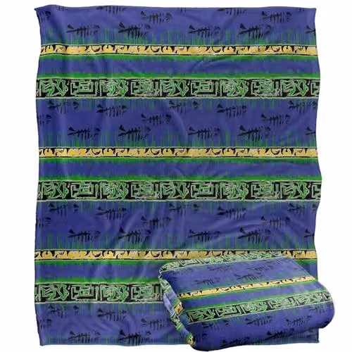 JQ Licensing Jl-Jp Tiki Tropical Blue Pattern Super Soft Fleece Throw Blanket in White and Blue, W/D/H: 152 x 127 cm