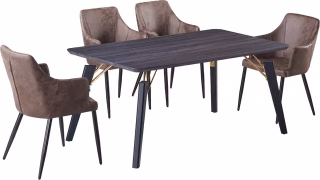 Life Interiors Zarah Cosmo LUX Modern Extendable Rectangular Dining Set with Wooden Table and 4 Chairs in Brown, Black and Gold