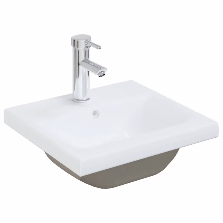 Berkfield Home White Ceramic Built-in Basin with Faucet, W: 42 cm, D: 39 cm, H: 18 cm