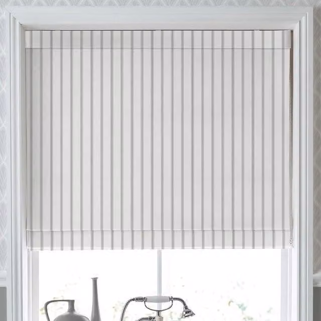 Laura Ashley Farnworth Made To Measure Blackout Roman Blind in Grey and White Stripes