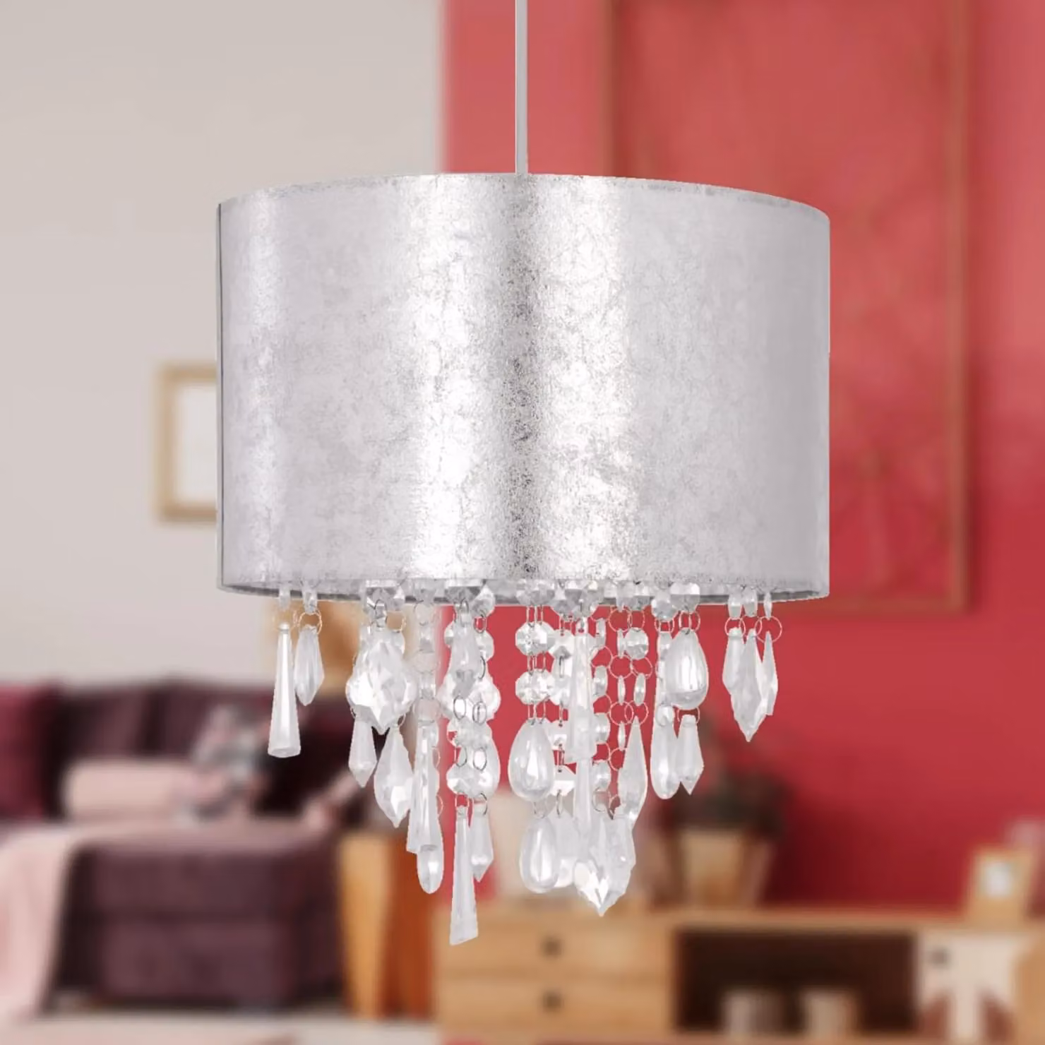 First Choice Lighting Silver Marble Effect Jewelled Round Light Shade – 3