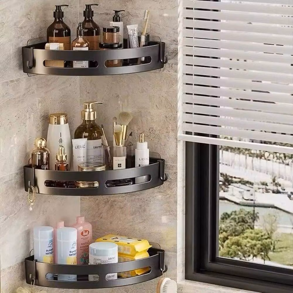 Ventryn 3-Piece Adhesive Metal Shower Caddy Shampoo Holder in Black – 4