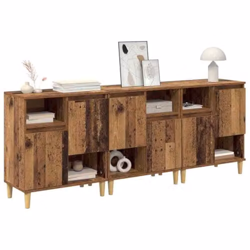 vidaXL Set of 3 Modern Sideboards in Brown Old Wood, W/D/H: 60 x 35 x 70 cm – 1