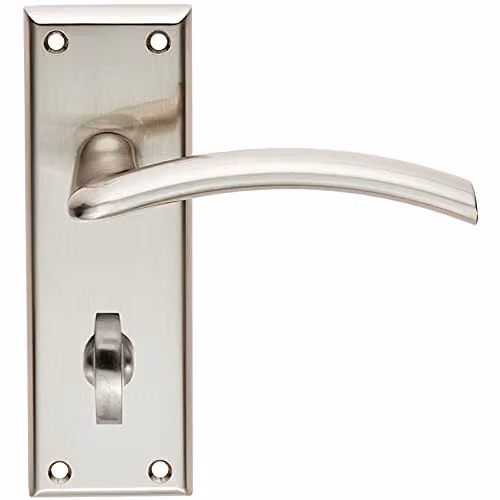 Loops Pair Arched Lever Bathroom Backplate Door Handles in Brushed Satin Nickel, W: 150 mm, H: 50 mm