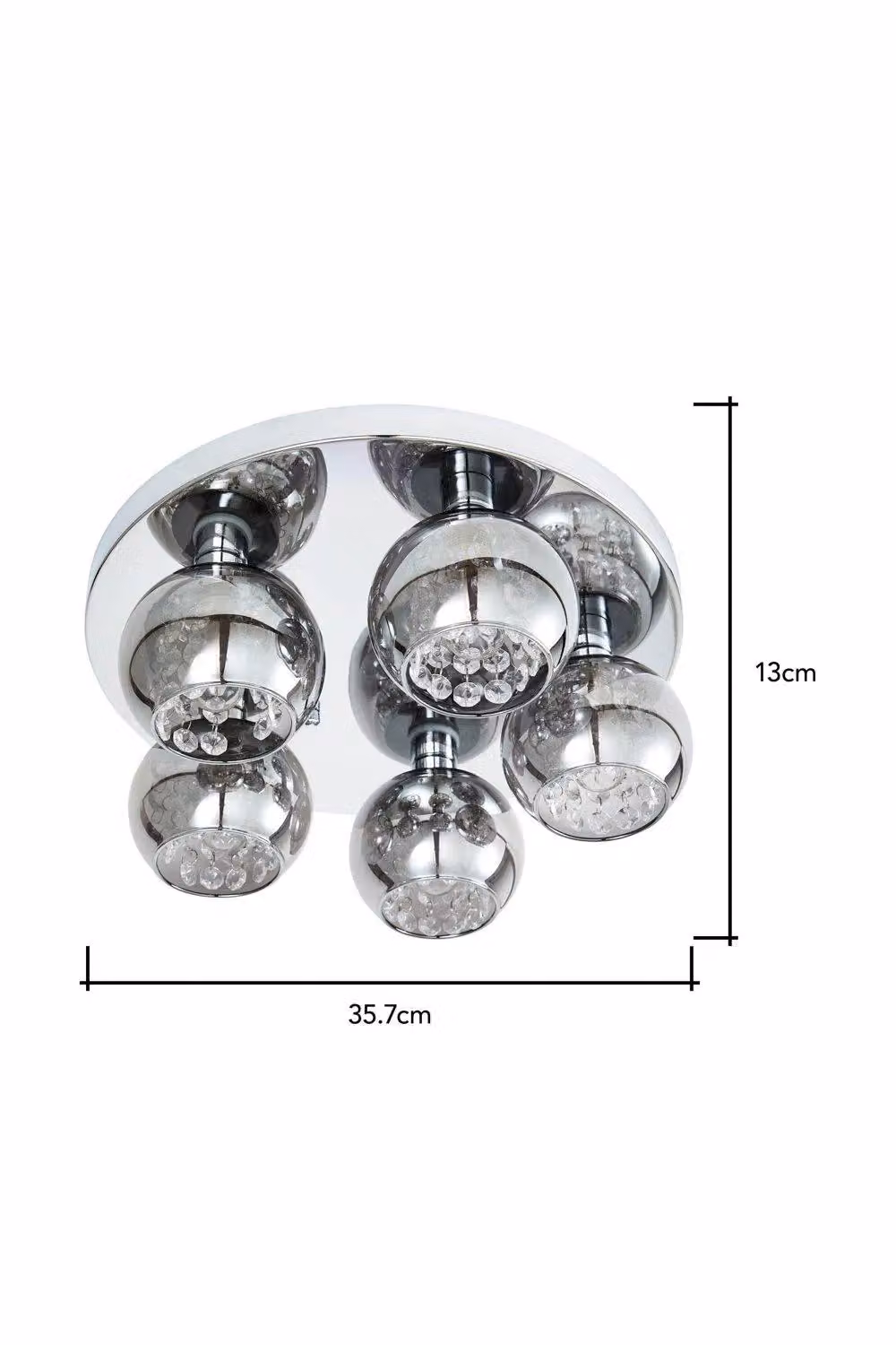 BHS Lighting Lucia Flush Ceiling Light in Silver and Chrome with Crystal Glass – 3