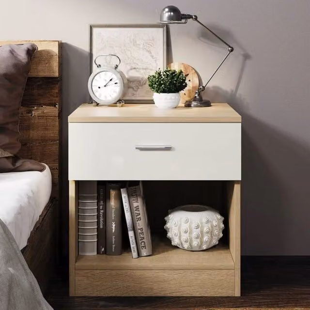 Comfy Living Ltd Modern High Gloss One Drawer Bedside Table in Oak – 1