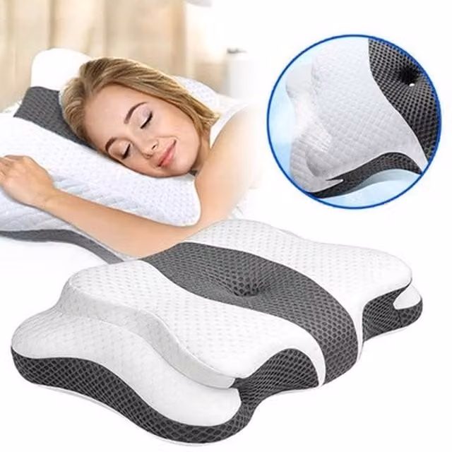 NESTLUNE Ergonomic Cervical Memory Foam Cot Pillow in White