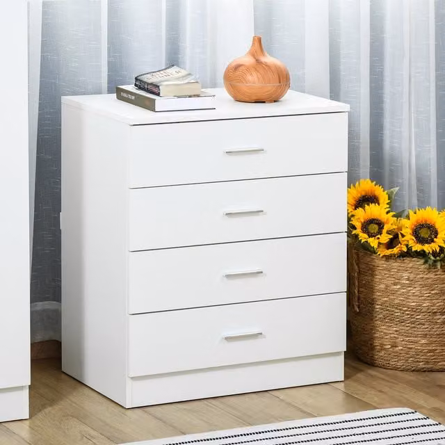 HOMCOM 4 Drawer Freestanding Storage Cabinet in White and Silver Metal