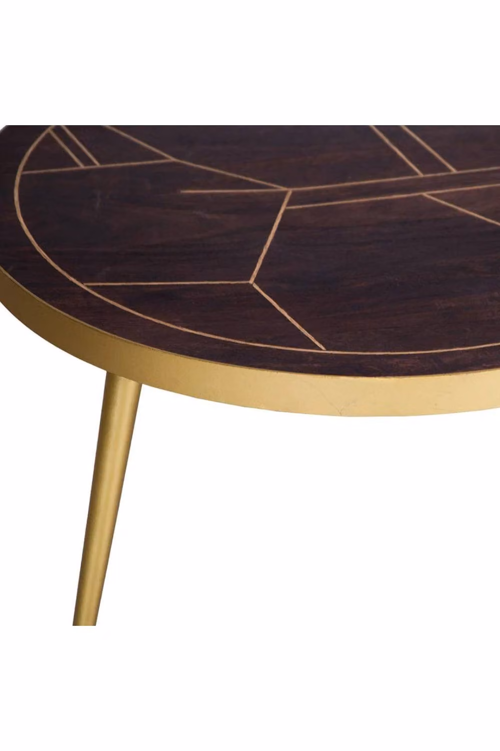 IH Design Silchester Round Coffee Table in Dark Mango and Walnut with Gold Inlay, Brown – 3