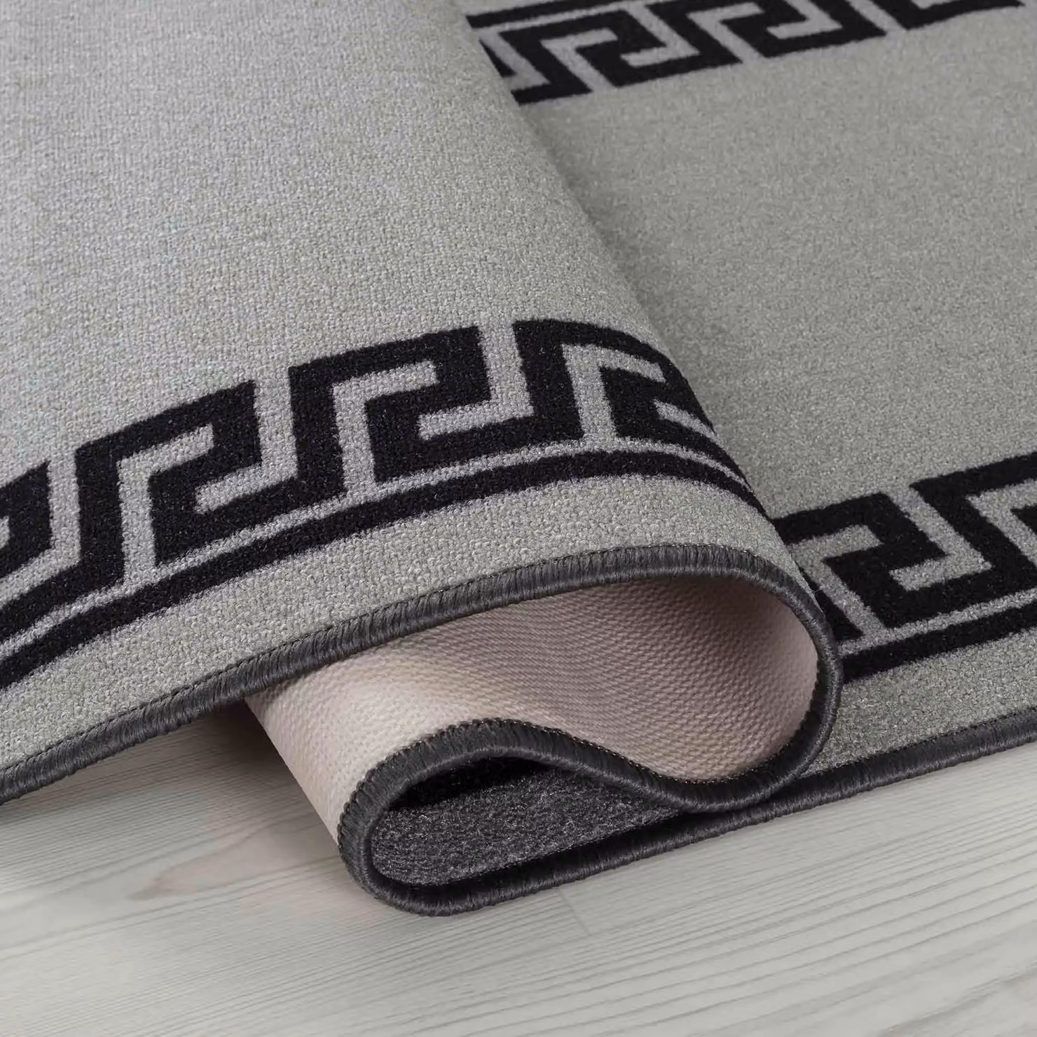 Desire Rugs Grey Greek Key Non-Slip Machine Washable Indoor Runner Mat, W: 80 cm, L: 300 cm – 5