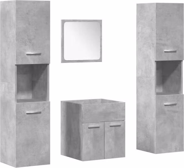 Berkfield Home 4 Piece Modern Wall Mounted Bathroom Furniture Set in Matt Concrete Grey