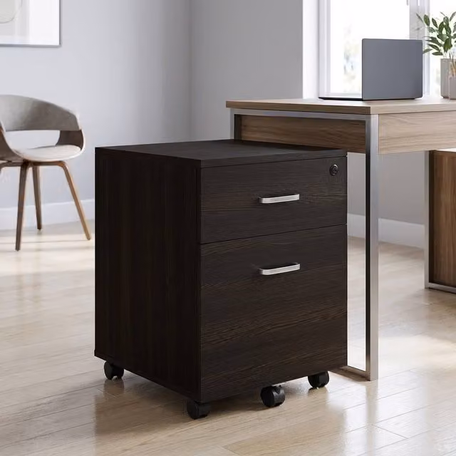 STILVORA Locking Filing Cabinet with 2 Drawers and Castors in Black