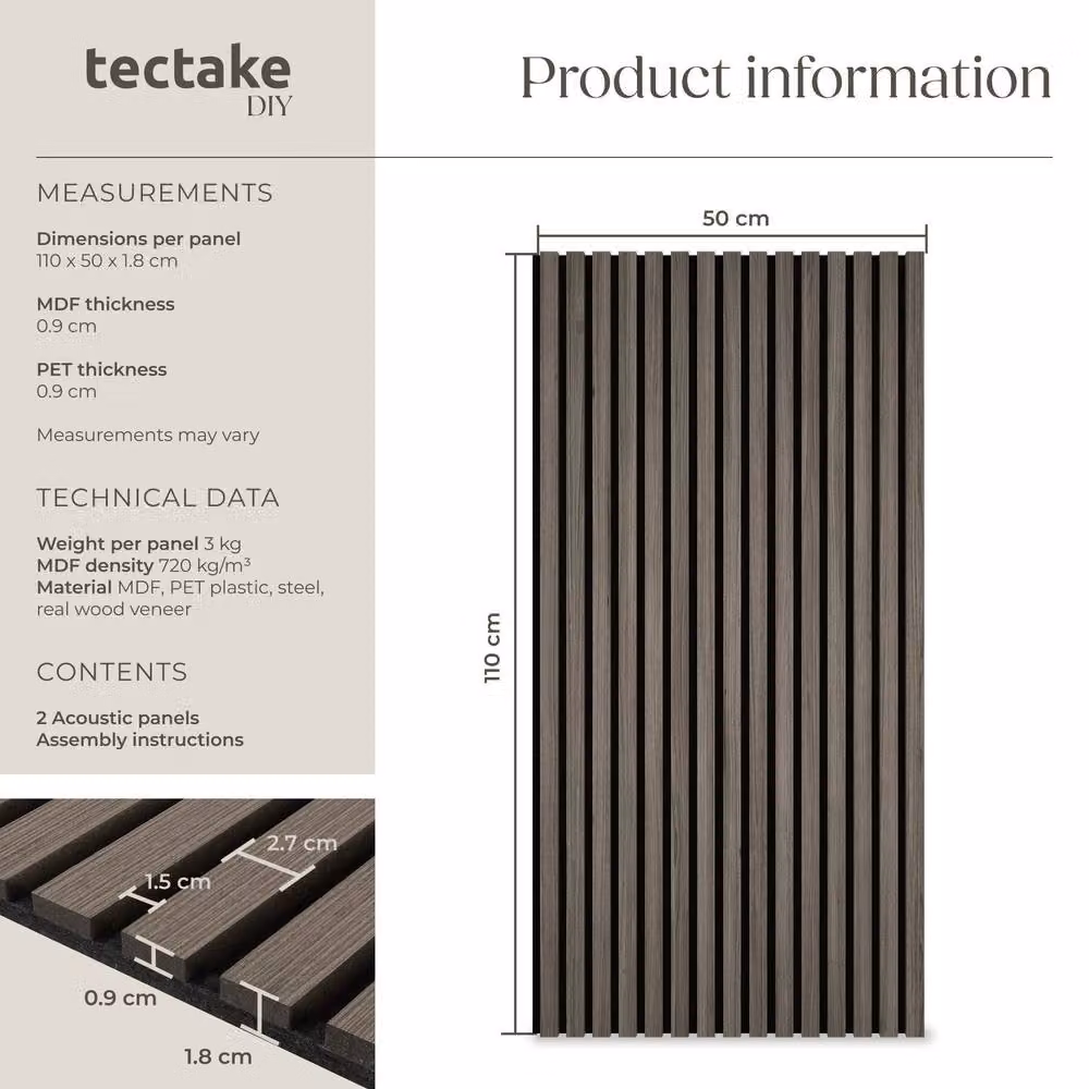 tectake Acoustic Wood Wall Panels in Oak Grey – 6