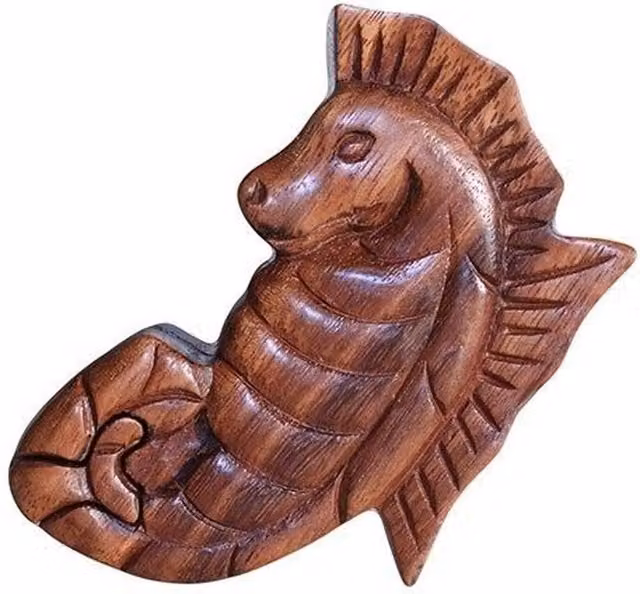 KDMK Bali Magic Box Sea Horse Wooden Puzzle Gift Box in Brown