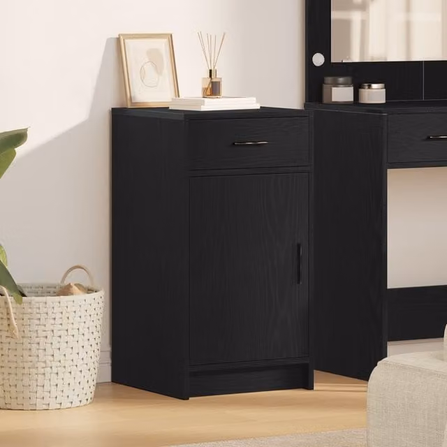 Berkfield Home Black Oak Sideboard in Matt MDF, W/D/H: 40 x 41 x 75 cm