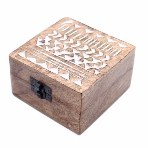 Ancient Wisdom White Washed Solid Wood Aztec Design Box in Brown