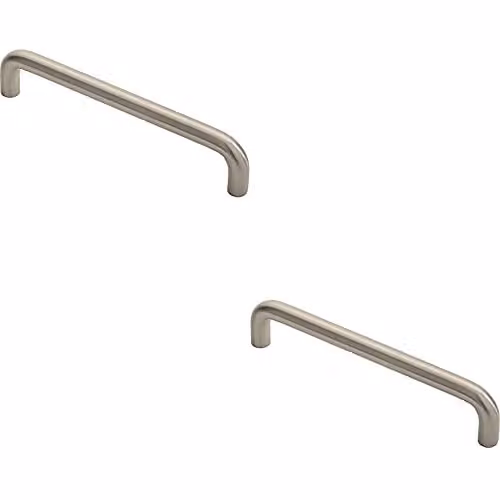 Loops 2 Pack Round D-Bar Cabinet Pull Handles in Brushed Silver, 138 x 10 mm with 128 mm Fixing Centres