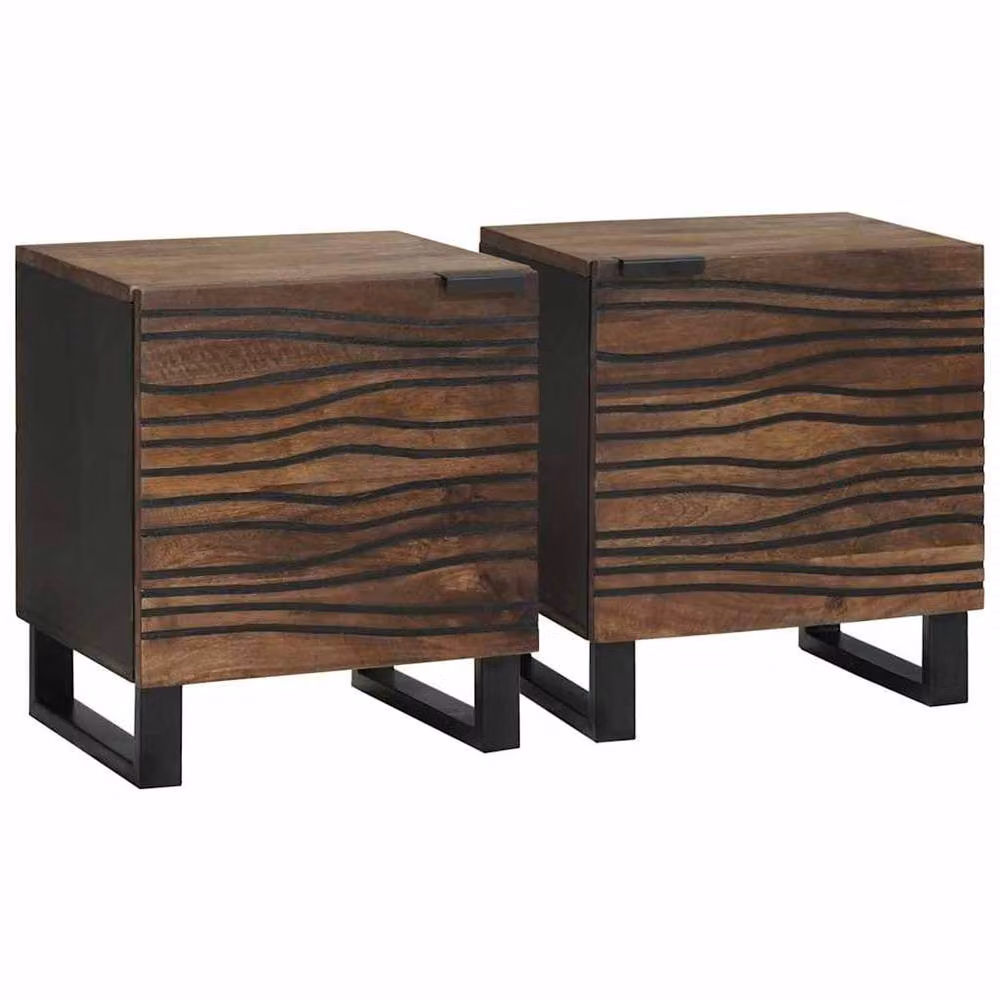 Berkfield Home Set of 2 Modern Bedside Cabinets in Brown Solid Mango Wood, W/D/H: 40 x 33.5 x 46 cm – 2