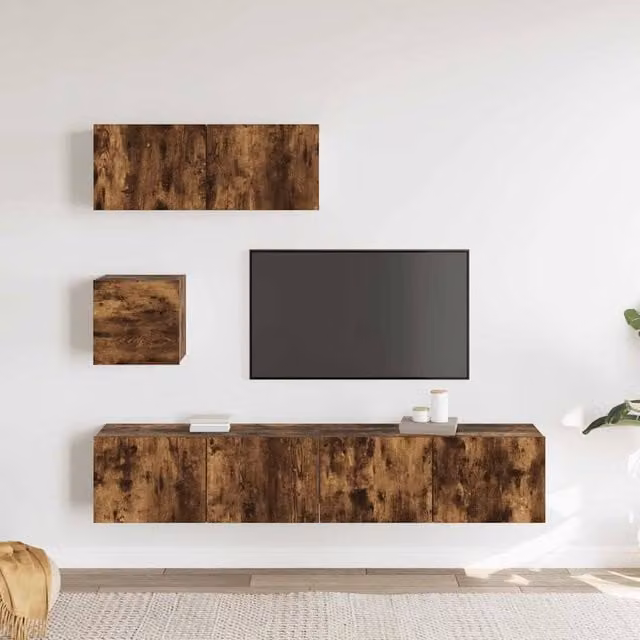 Berkfield Home Modern 4 Piece TV Cabinet Set in Smoked Oak Brown Engineered Wood – 1