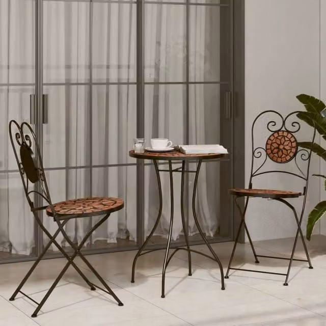 Berkfield Home Mosaic Bistro Set in Orange with Ceramic and Powder Coated Steel – 1